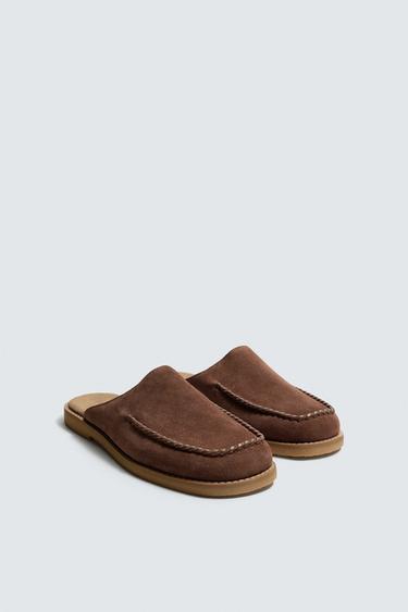 قبقاب جلدي - بني الخاص بـ Zara