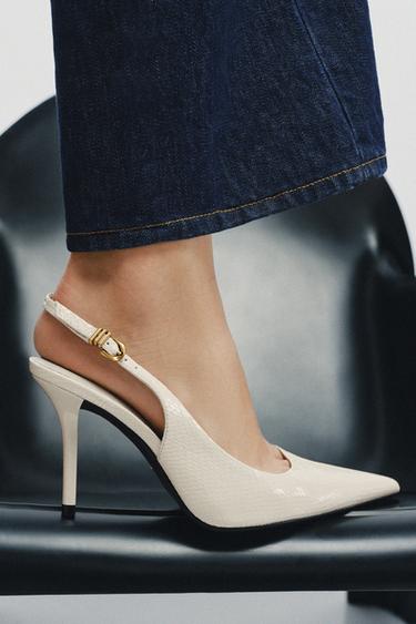Zara EMBOSSED SLINGBACK HEELS - Off White