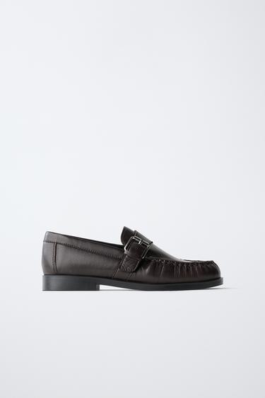 LEATHER BUCKLE LOAFERS - Brown by Zara