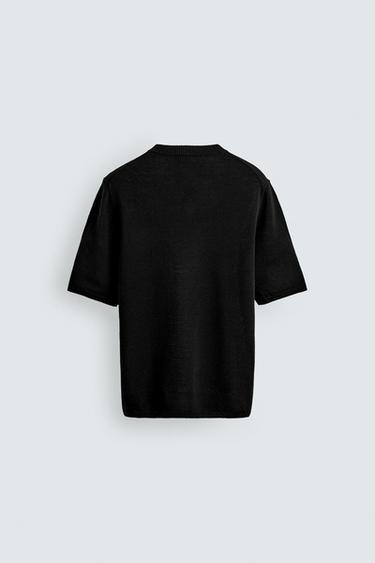 T-SHIRT EN MAILLE COL EN V - Noir de Zara - Image 7