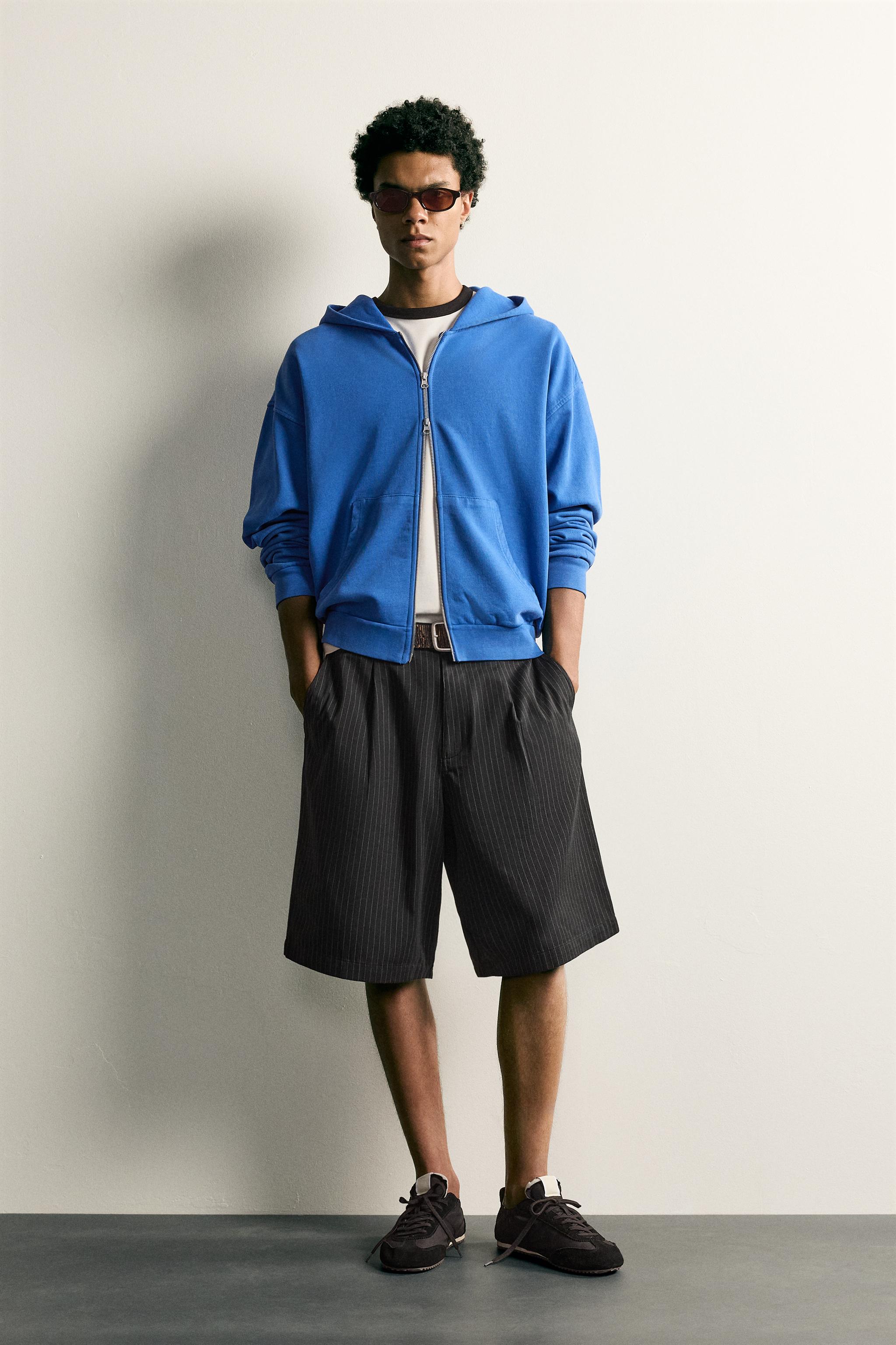 PINSTRIPE BAGGY FIT SHORTS - Black | ZARA Canada