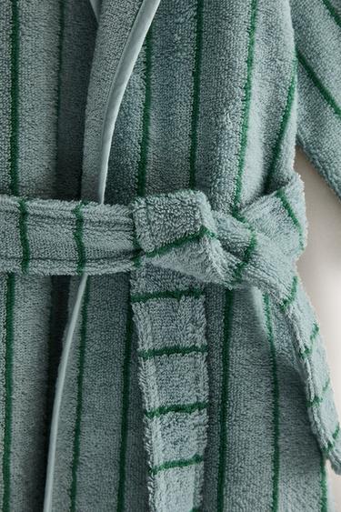 LARGE VELOUR BATHROBE WITH STRIPES - Blue by Zara - Image 3