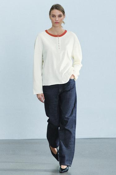 RUSTIKALES HENLEY-T-SHIRT - Cremefarben von Zara - Bild 0