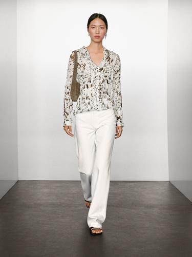 Zara Animal print shirt with gathered detail - Oyster-white - Image 0