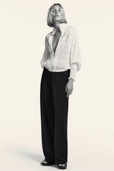 ZW COLLECTION 100% WOOL WIDE-LEG TROUSERS - Black by Zara