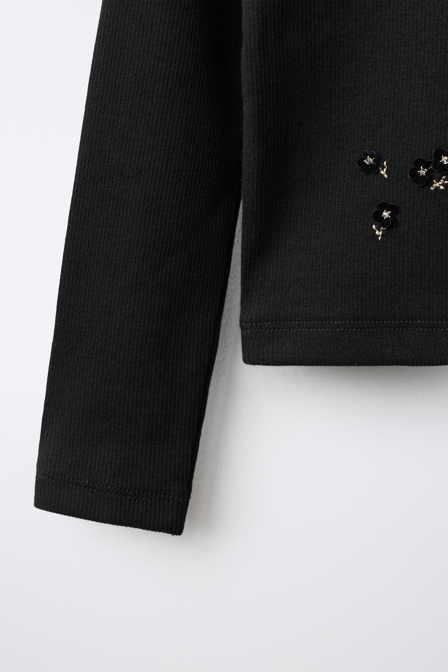 Детская футболка Zara Pearl Embroidered Rib, цвет: Чёрный — фото 4