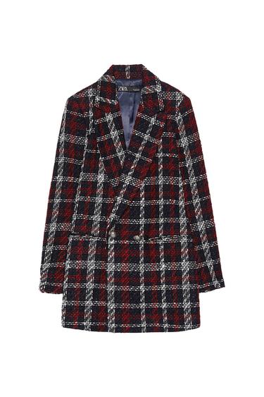 PLAID DOUBLE BREASTED BLAZER