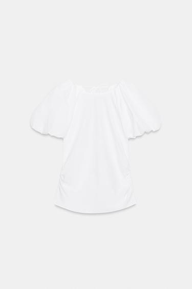 TOP POPELÍN MANGA GLOBO - Blanco de Zara - Imagen 0