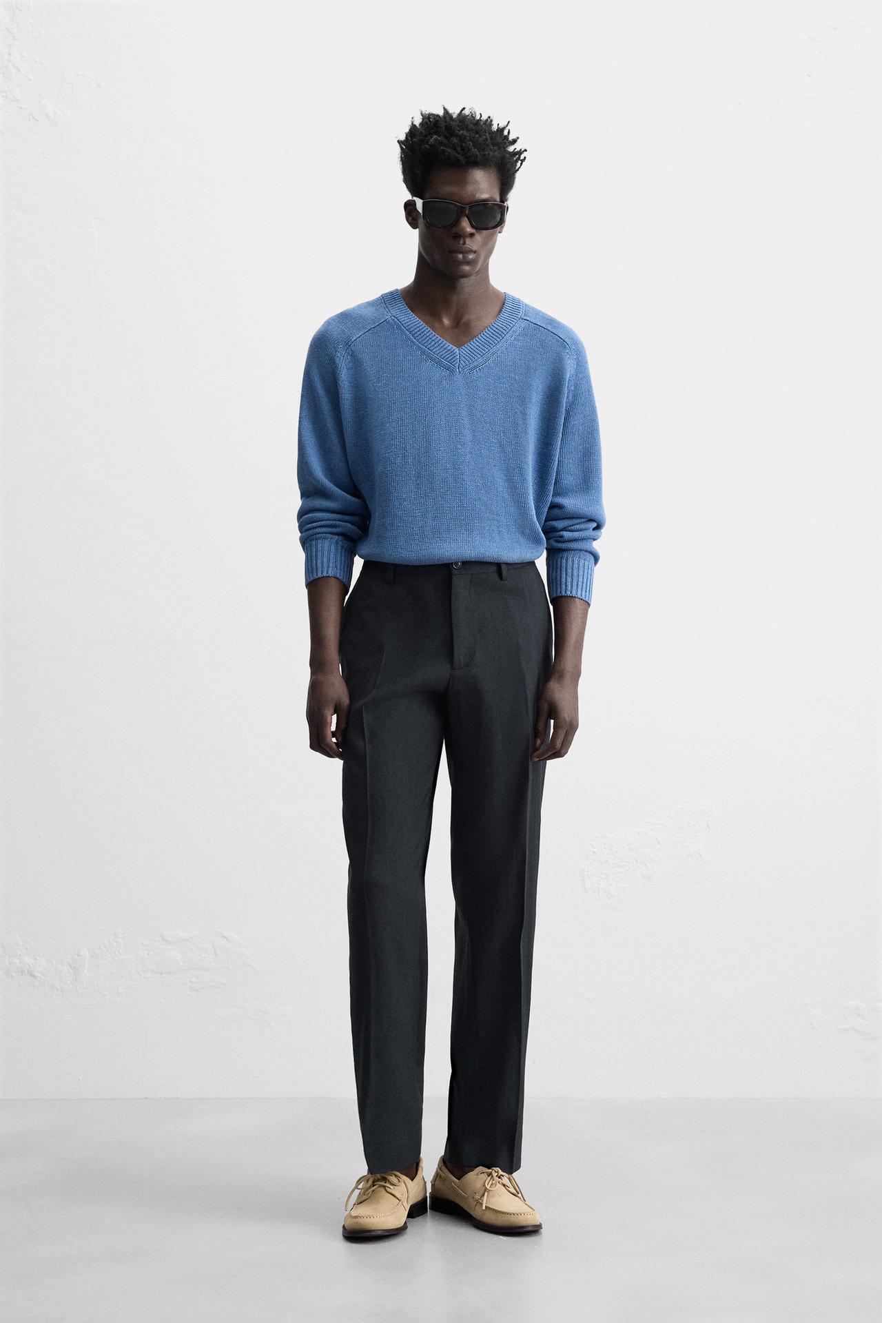 HEMP-WOOL SUIT TROUSERS - Navy blue by Zara