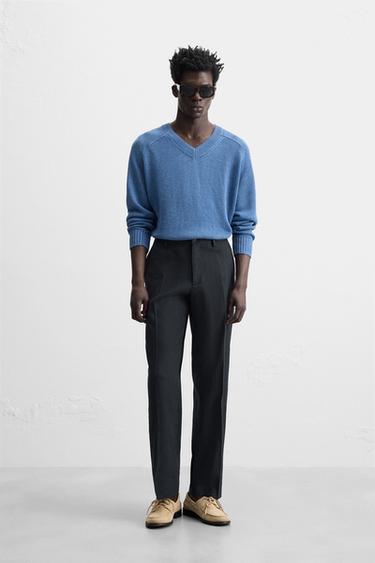 Zara HEMP WOOL SUIT PANTS - Navy blue - Image 0