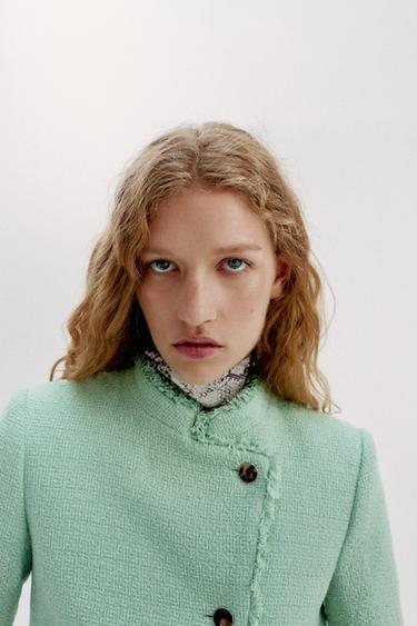 Zara STRUCTURED FRAYED BLAZER - Mint - Image 0