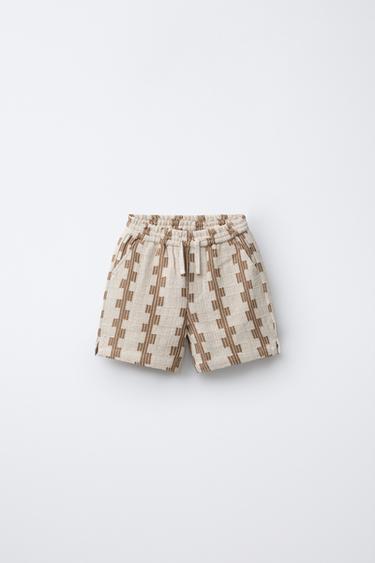 PRINTED TEXTURED BERMUDA SHORTS - Light beige by Zara