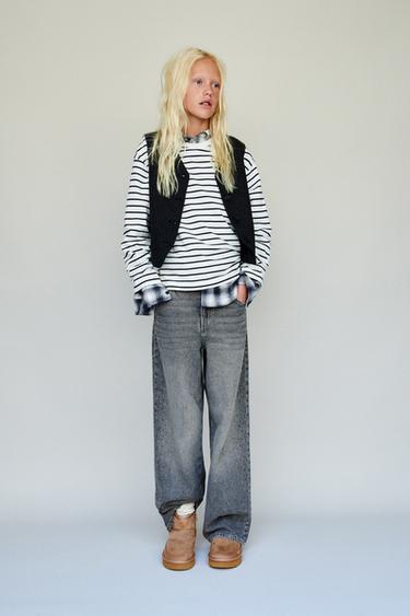 JEANS WIDE LEG STRASS - Gris de Zara