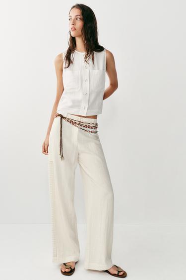LACE TRIM TOP - Ecru by Zara