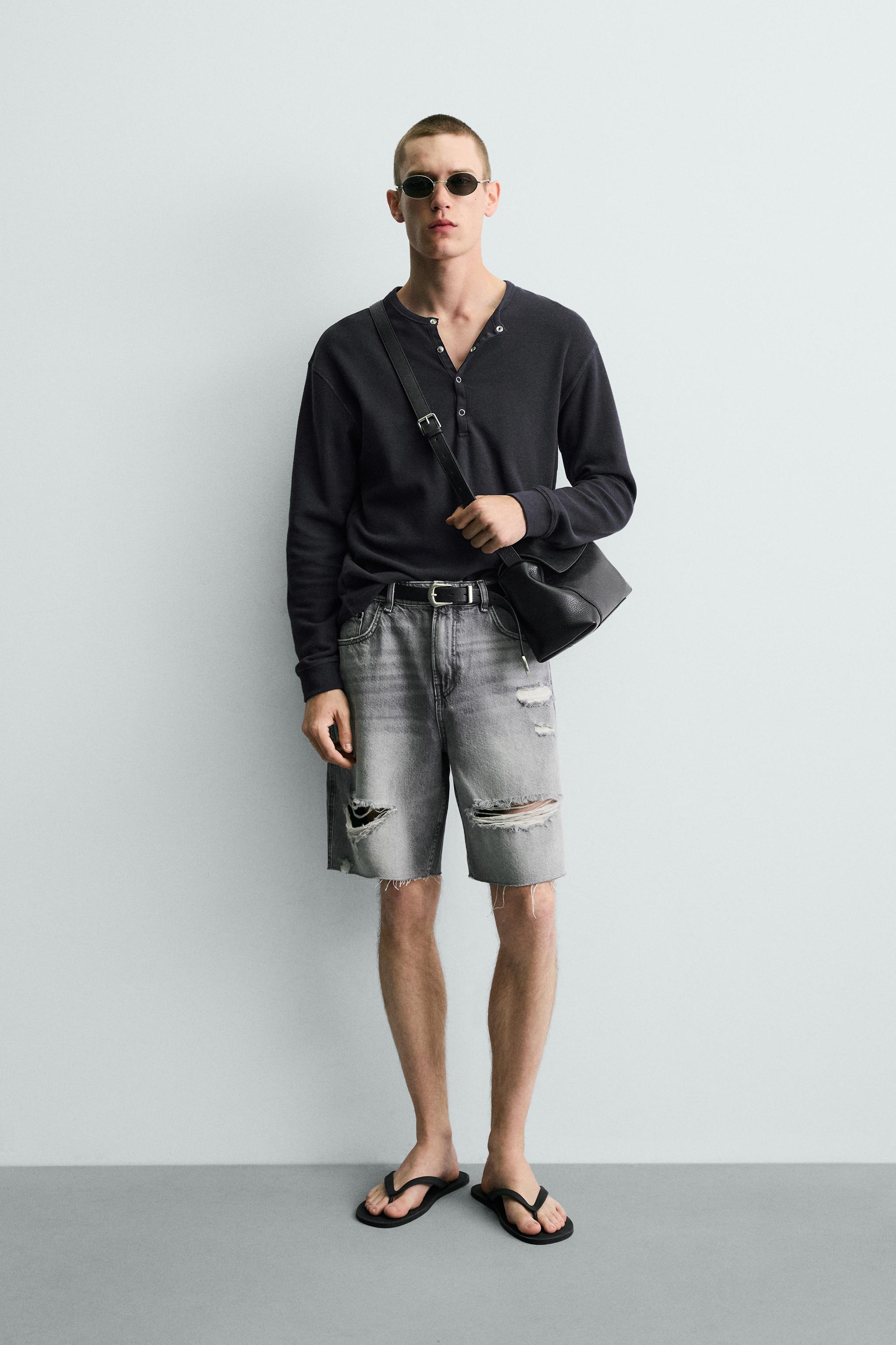 RIPPED RELAXED FIT DENIM SHORTS