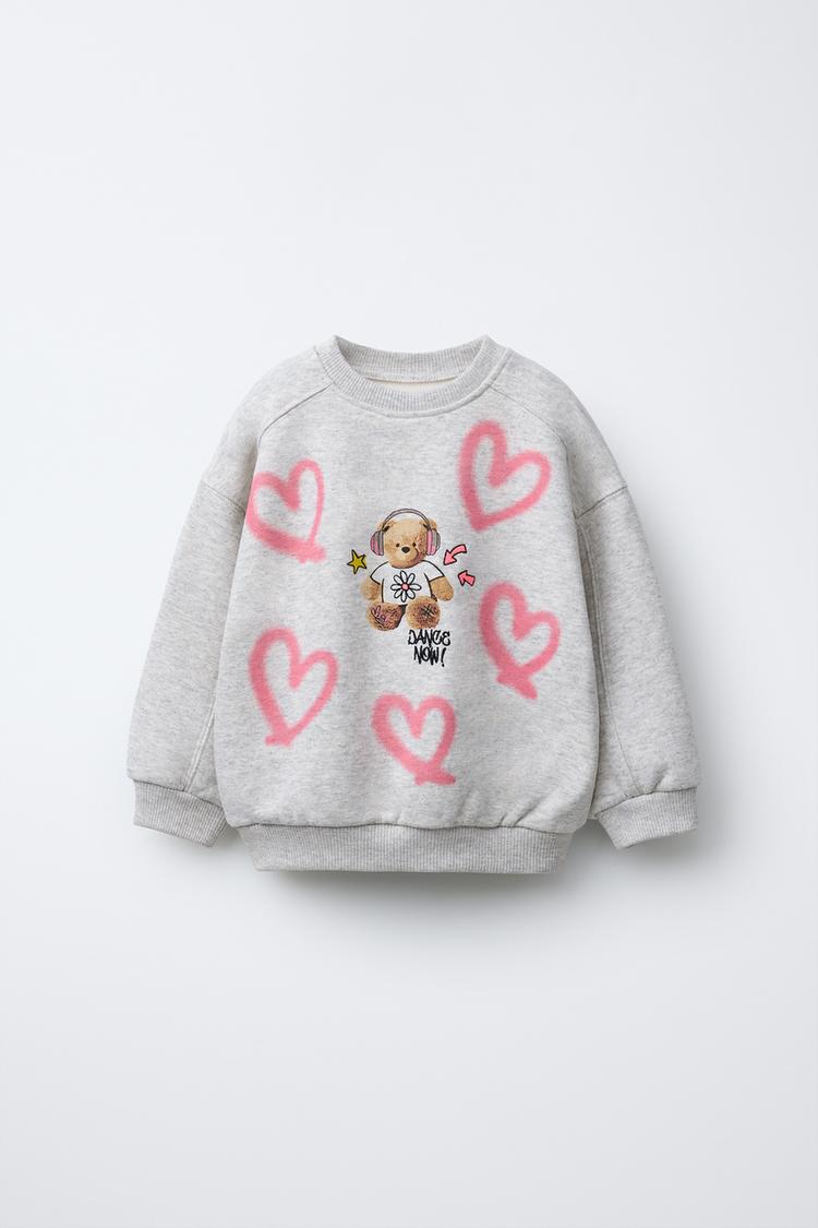 刺繍入りクマ スウェットシャツ - グレーマール | ZARA Japan / 日本