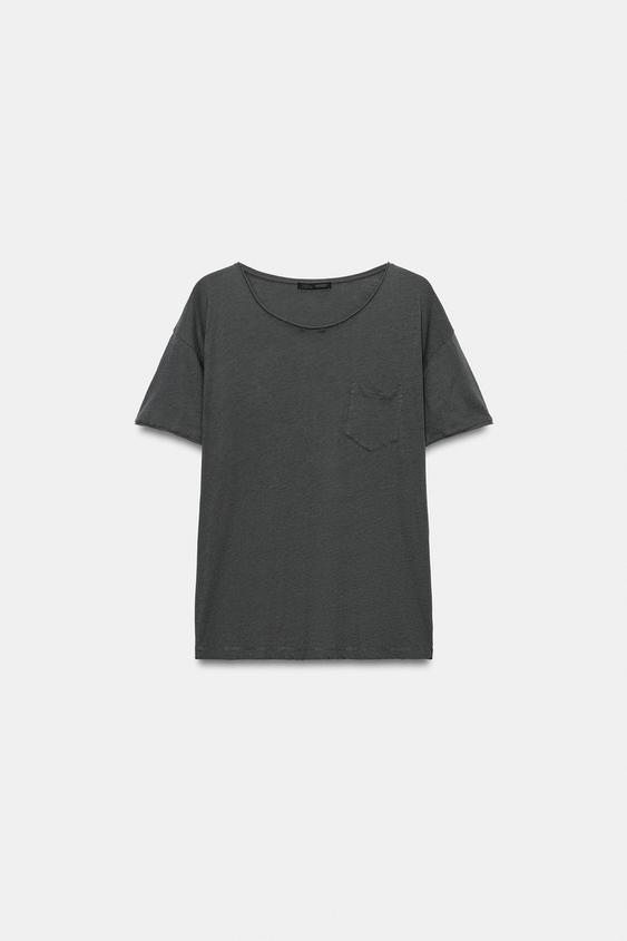 T-SHIRT POCHE EN COTON - Gris anthracite de Zara - Image 3