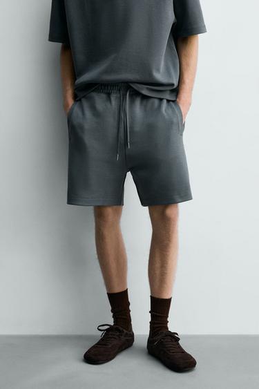 INTERLOCK RELAXED FIT JOGGER BERMUDA SHORTS - Faded blue by Zara