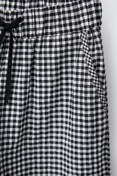 GINGHAM PRINT WIDE-LEG TROUSERS - Black / White by Zara - Image 2