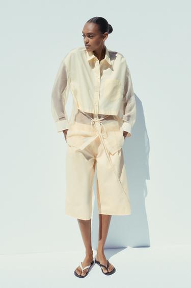 ORGANZA COMBINED OVERSIZE SHIRT - Pastel yellow by Zara - Image 0