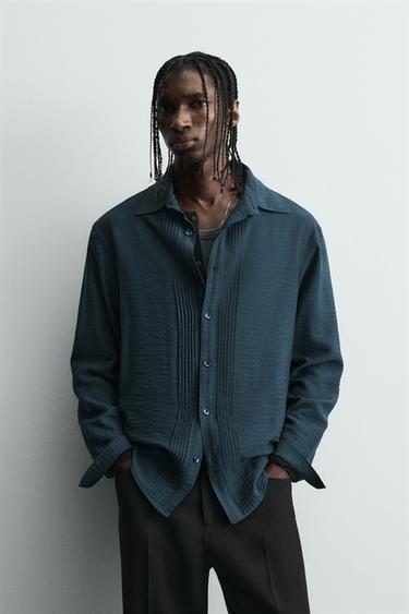 FLOWING SHIRT WITH PINTUCKS - Blue by Zara