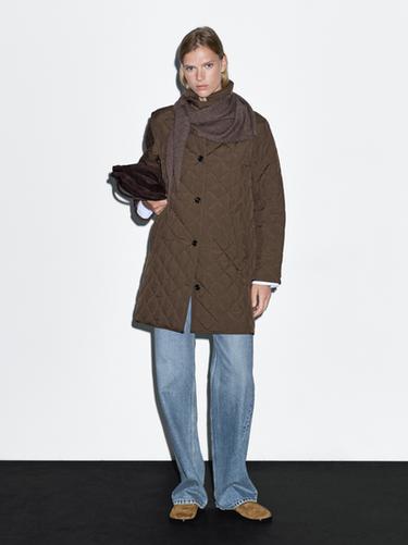 Zara Long lightweight puffer jacket - Khaki