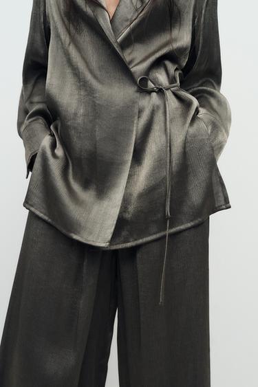 SHINY-EFFECT DOUBLE-BREASTED BLAZER - Aged gold by Zara - Image 1