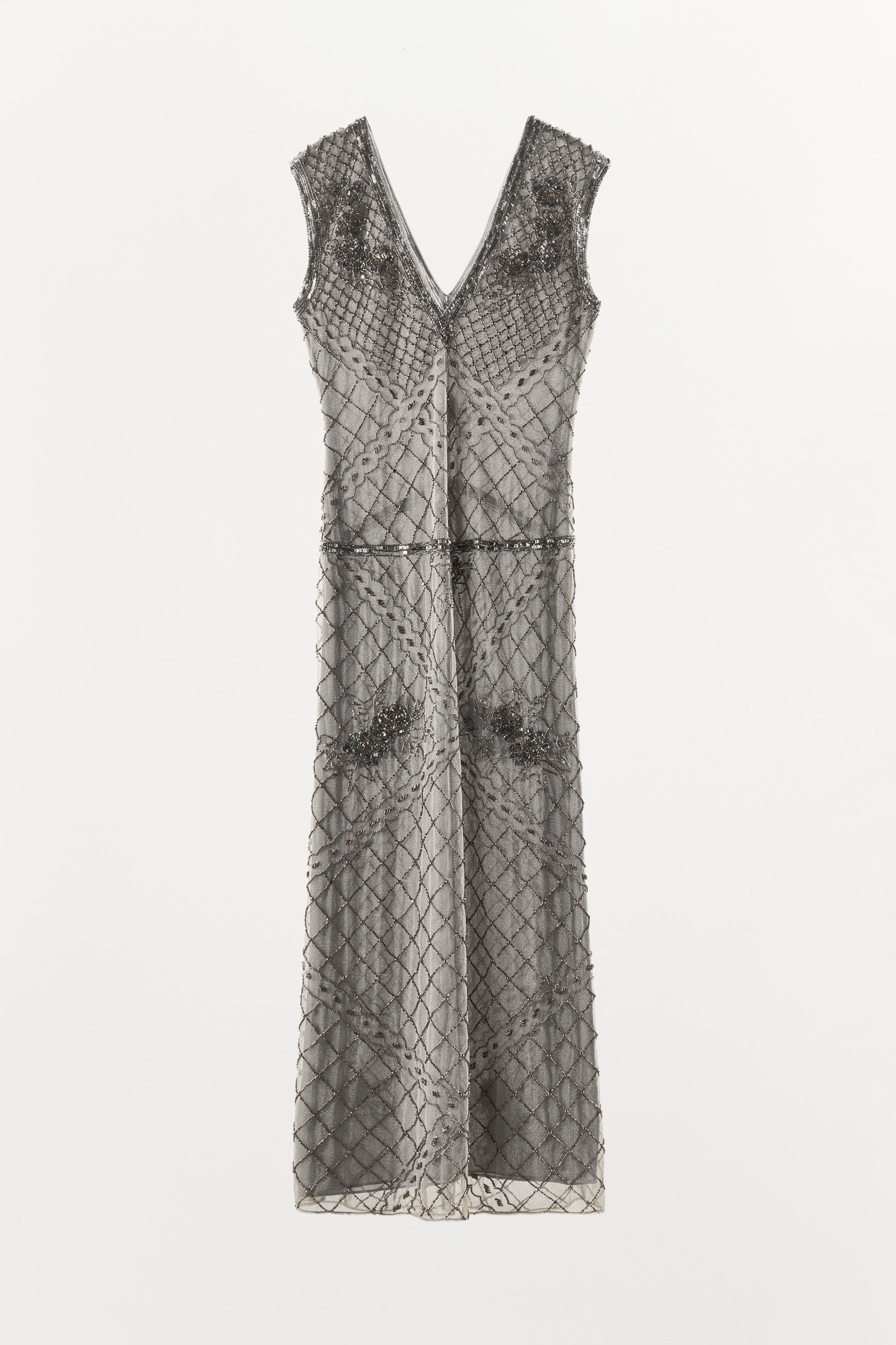 Женские платья Zara EMBROIDERED BEADED TULLE DRESS — фото 8