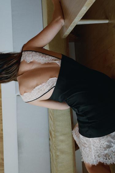 SATIN DRESS WITH CONTRAST LACE - Black by Zara - Image 2