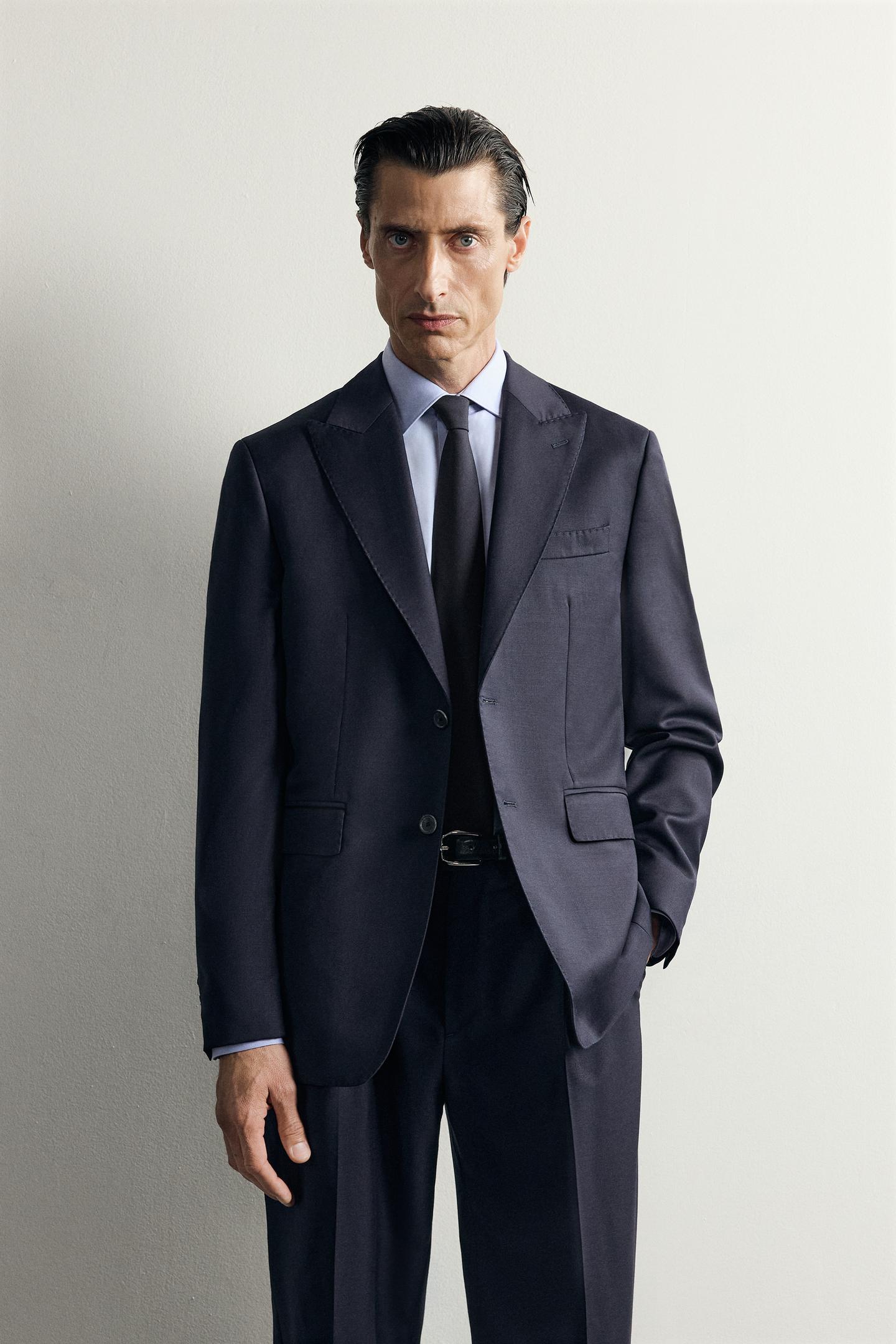 Мужской пиджак Zara 100% Wool Suit Blazer, цвет: Тёмно-синий — фото 1