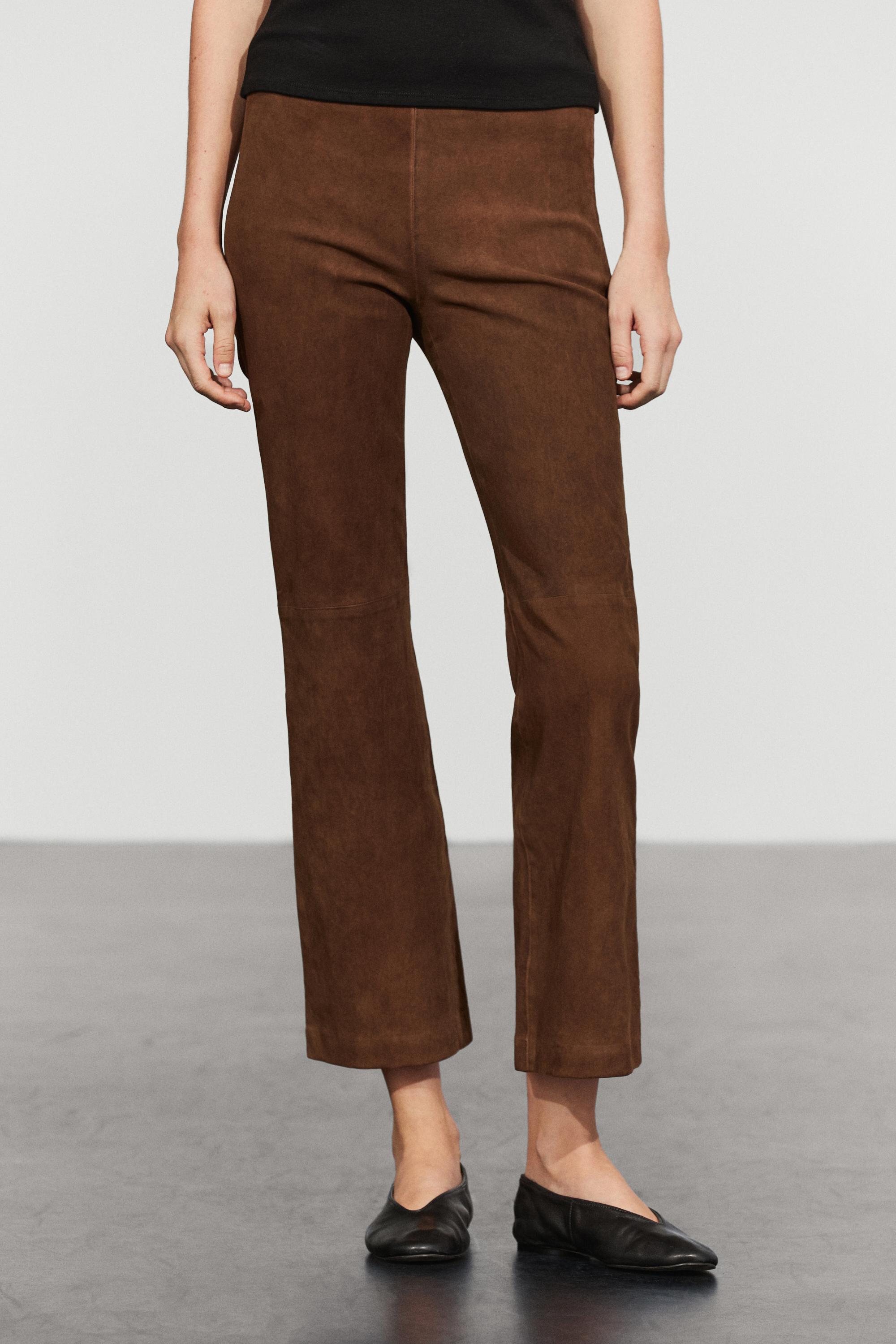 Suede flare fit leggings — Brown