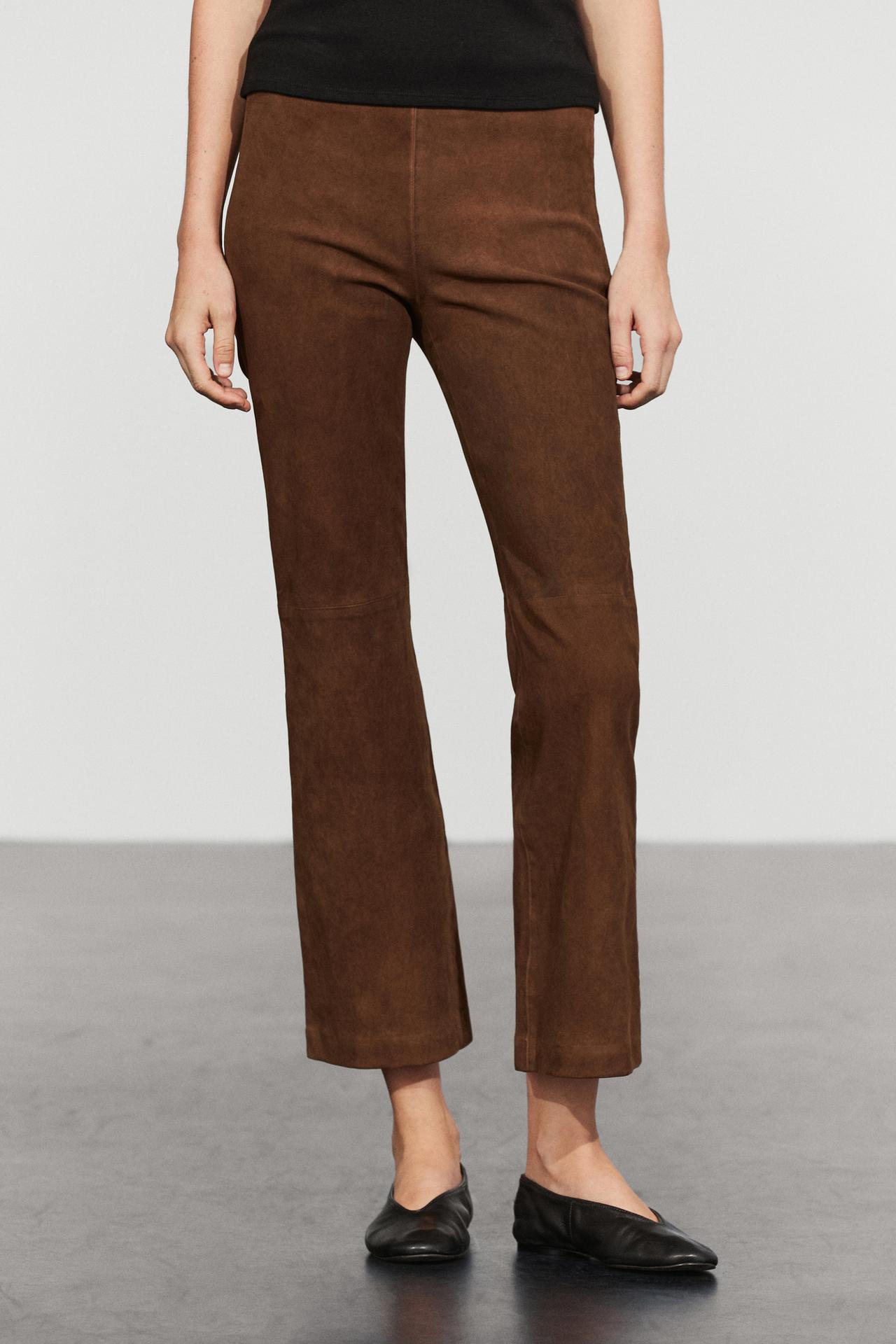 Flare fit suede pants — Brown