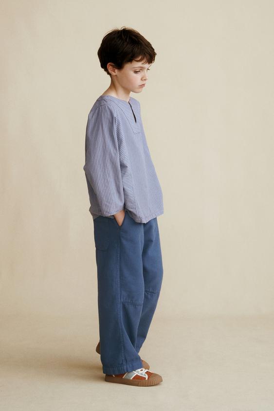 Детская рубашка Zara Mandarin Collar Shirt Created BY Caramel London X, цвет: Голубоватый