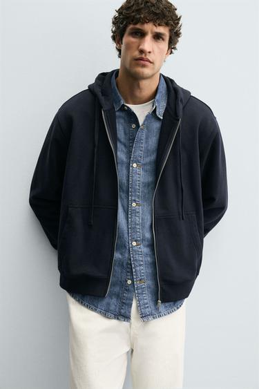 ZIP-UP HOODIE - Navy blue by Zara