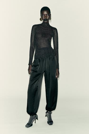 METALLIC THREAD TOP - Black by Zara