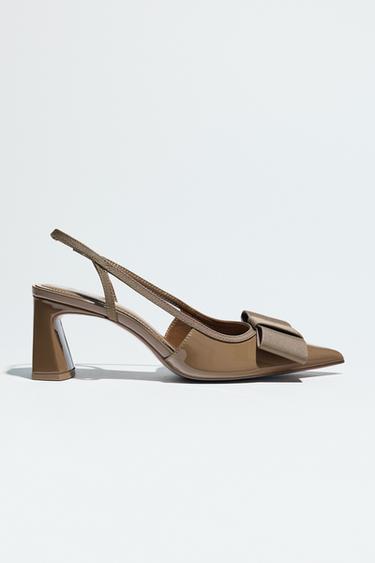 Zara BOW SLINGBACK HEELS - Brown
