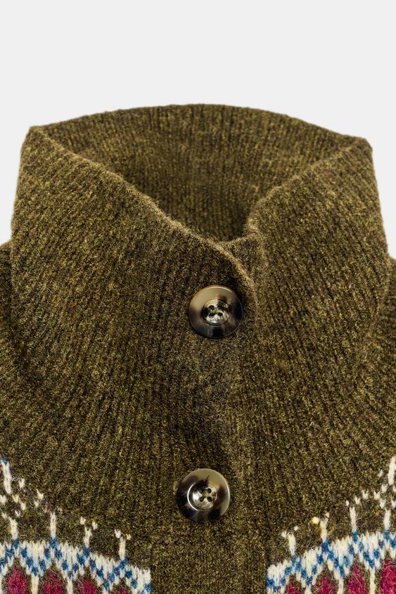 VESTE EN MAILLE JACQUARD - Vert olive de Zara - Image 8
