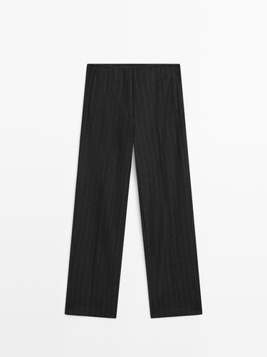 Zara Straight-leg pinstripe trousers - Black