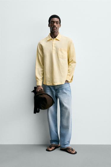 LINEN/COTTON POLO SHIRT - Yellow by Zara