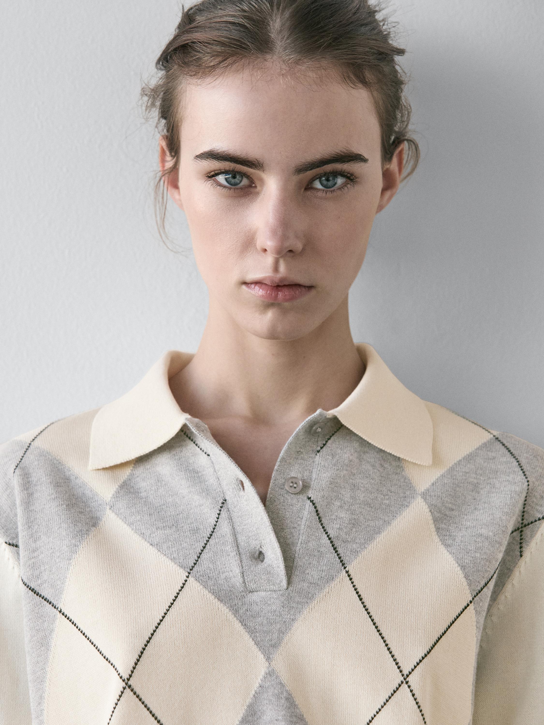 Argyle knit polo sweater