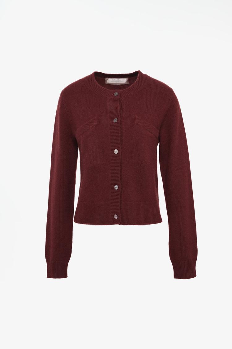 LIMITED EDITION 100% CASHMERE CROPPED CARDIGAN — Burgundy