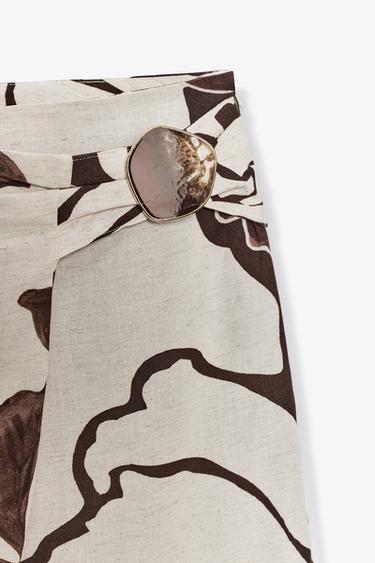 PANTALON CROISÉ IMPRIMÉ FLEURS - Écru / Marron de Zara - Image 6
