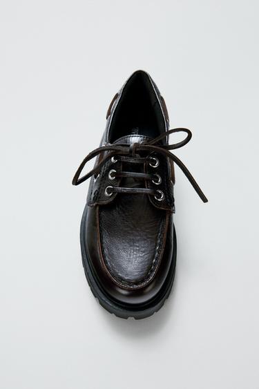 Zara LEATHER PLATFORM LOAFERS - Brown