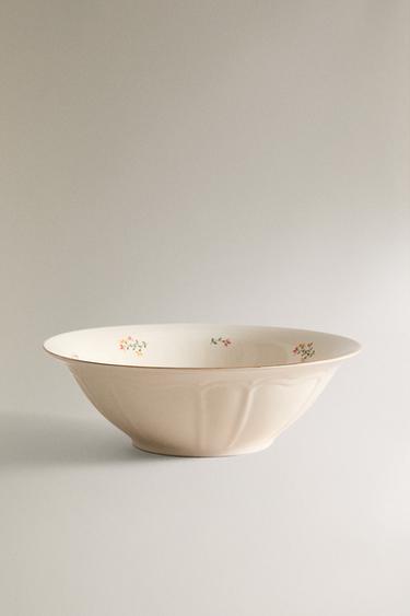 FLORAL PORCELAIN SALAD BOWL - Cream by Zara
