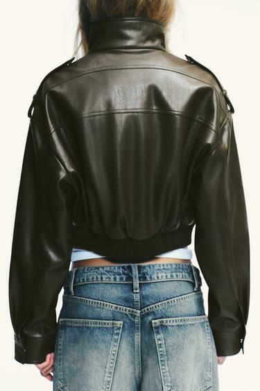 VESTE COURTE EN MATIÈRE SYNTHÉTIQUE - vert kaki-moyen de Zara - Image 5