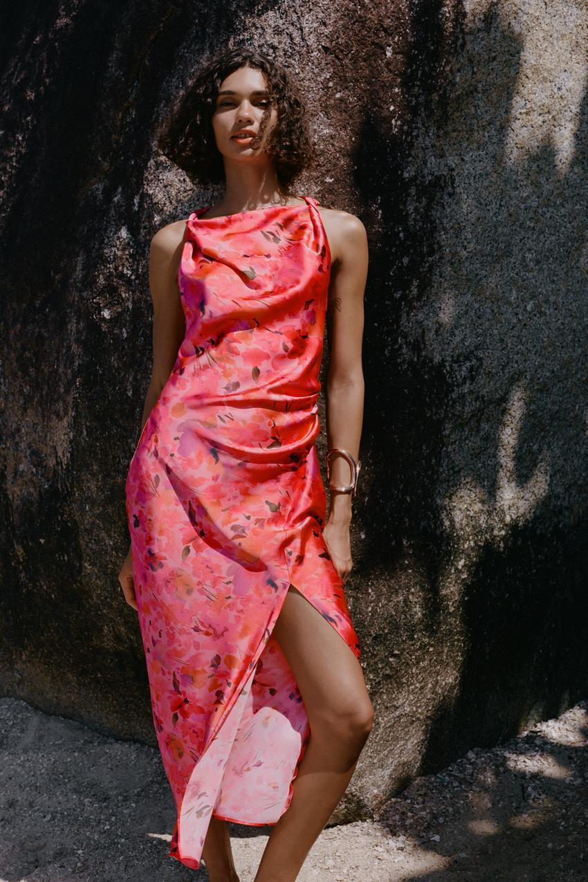 Zara, Dresses, Pink Geometric Print Dress