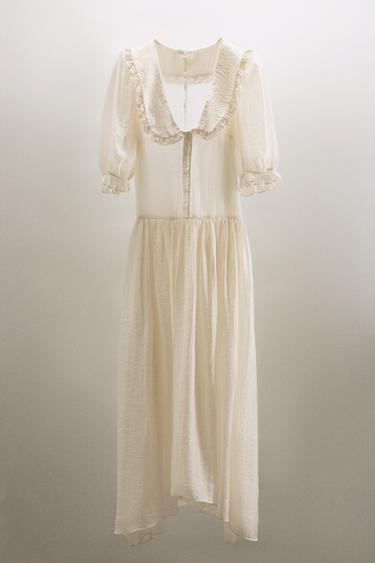 ROBE MI-LONGUE FLUIDE EN DENTELLE - Crème de Zara - Image 2