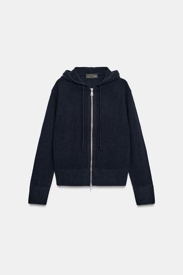 FELPA 100% LANA CON CAPPUCCIO - Blu Marino di Zara