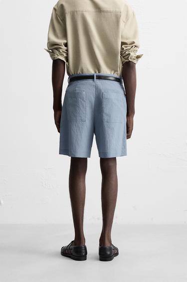 STRIPED CRINKLE-EFFECT BERMUDA SHORTS - Blue by Zara - Image 2