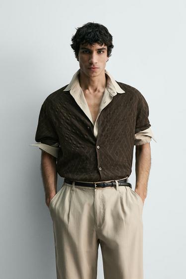 ジャカードジオメトリックシャツブラウンZaraのジャカードジオメトリックシャツ - ブラウン 